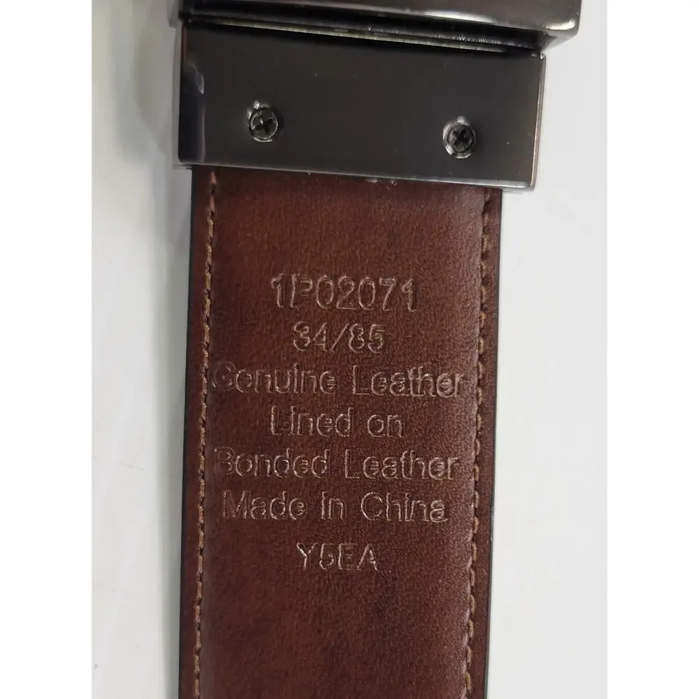LL) Perry Ellis Portfolio Genuine Leather Reversible Brown Black Dress Belt 34